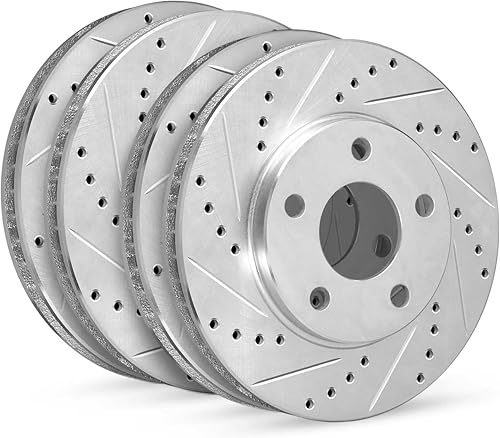 Miniatura 1 de R1 Concepts Kit de rotor de freno delantero trasero  Rotores de freno  Disco de freno  Perforado y ranurado  Compatible con Dodge Charger, Magnum