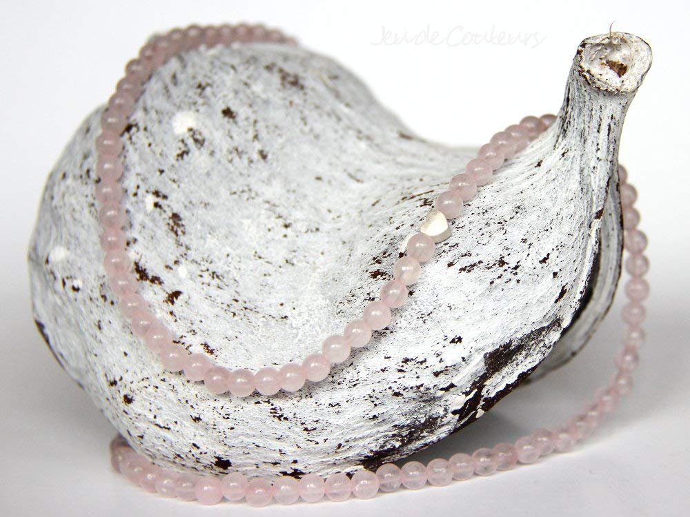 kurze Rosenquarz-Kugel-Halskette in Rosa mit kleinem Echtsilber-Herz, leichter Edelsteinschmuck, auch als romantischer Brautschmuck #238 Delara
