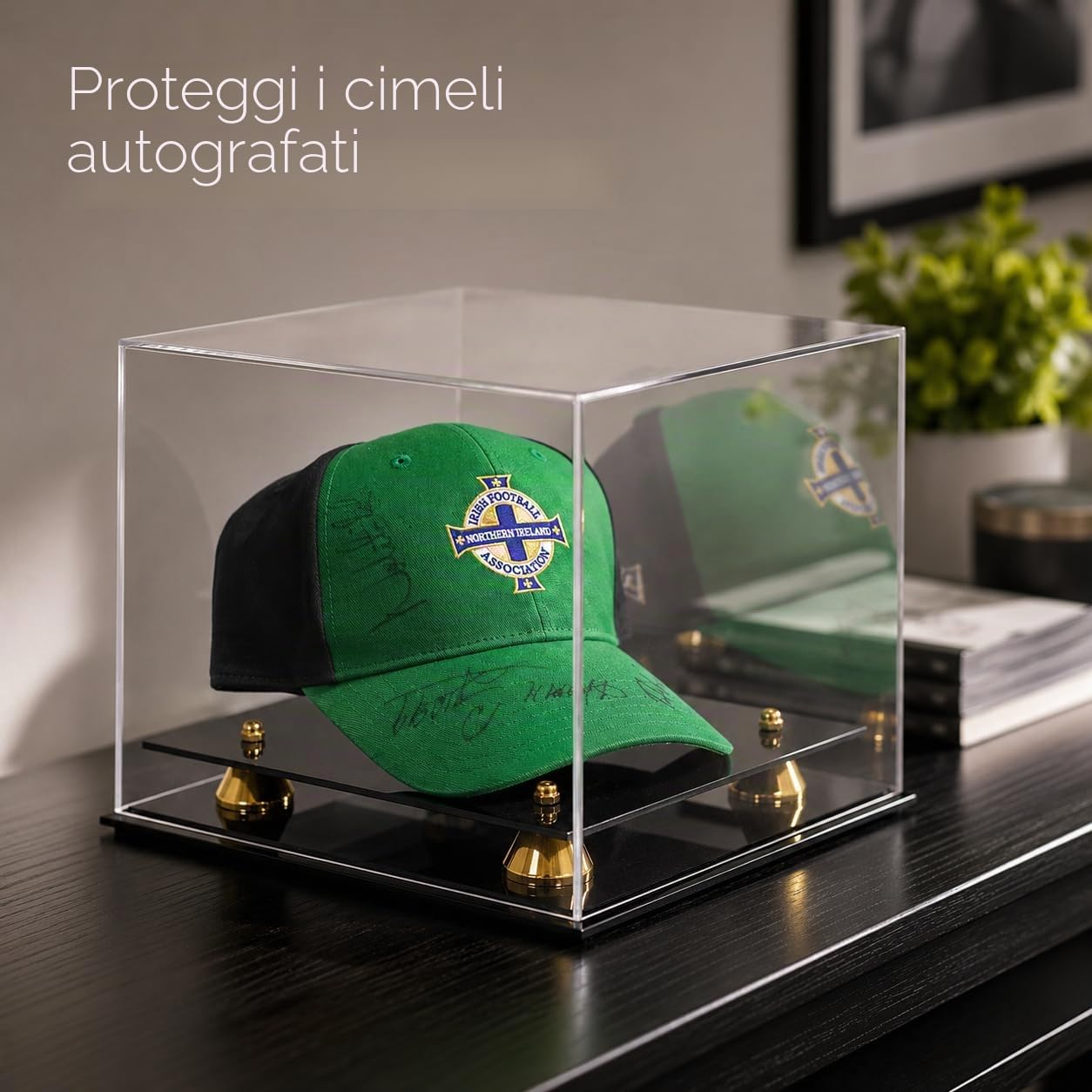 Katai Espositore per cappelli in acrilico, trasparente, resistente ai raggi UV, per berretti da baseball, calcio e softball, da collezione, con panno in microfibra