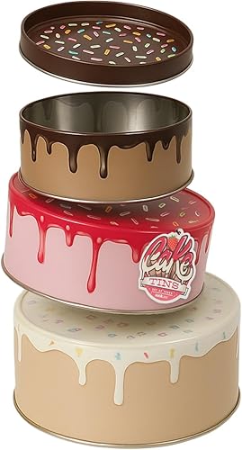 Suck UK Cajas para tartas y latas de galletas con tapas para regalo, contenedor de almacenamiento de pasteles con diseño escalonado para cupcakes y