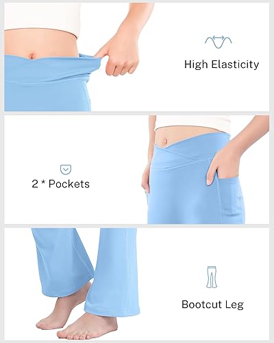 Miniatura 7 de HASMES Leggings acampanados para niñas con bolsillos, parte inferior acampanada, cintura alta, pantalones de yoga para danza, ropa deportiva