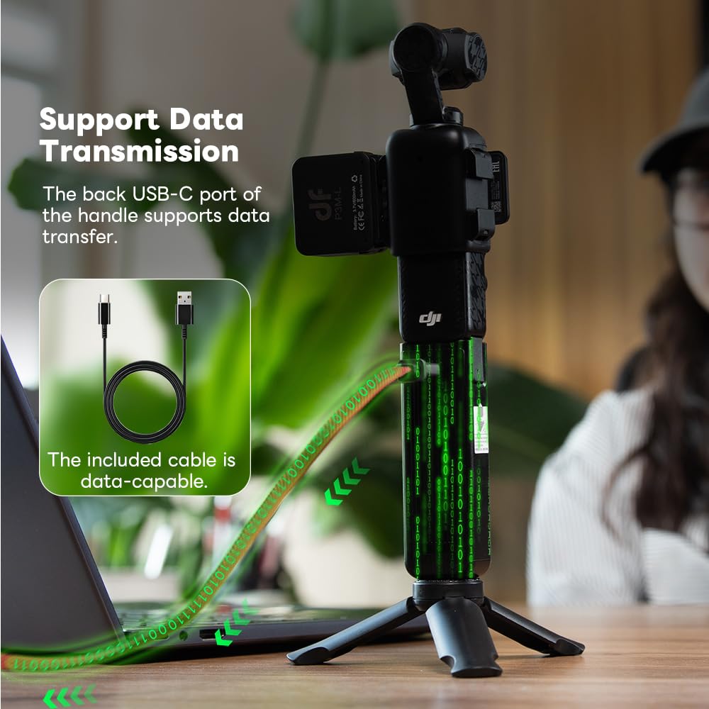 Poignée Batterie Osmo Pocket 3/4 avec Connexion Micro, 5000mAh, Décodage Complet, USB-C, Affichage d’Alimentation, Streaming, Filetage 1/4"
