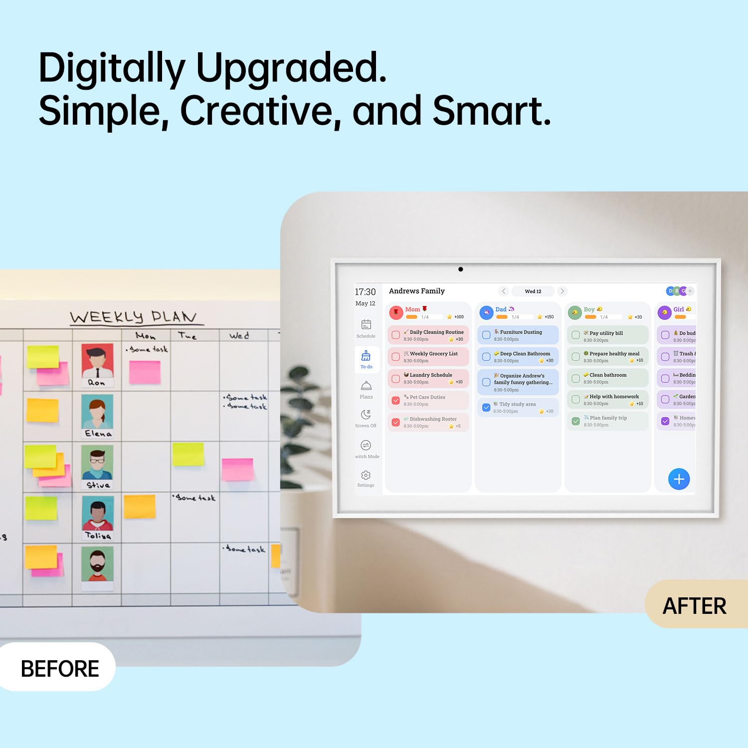 Calendario digitale da 10,1 pollici e diagramma delle faccende domestiche, planner interattivo da parete touchscreen, organizzatore intelligente per la famiglia per gli orari familiari
