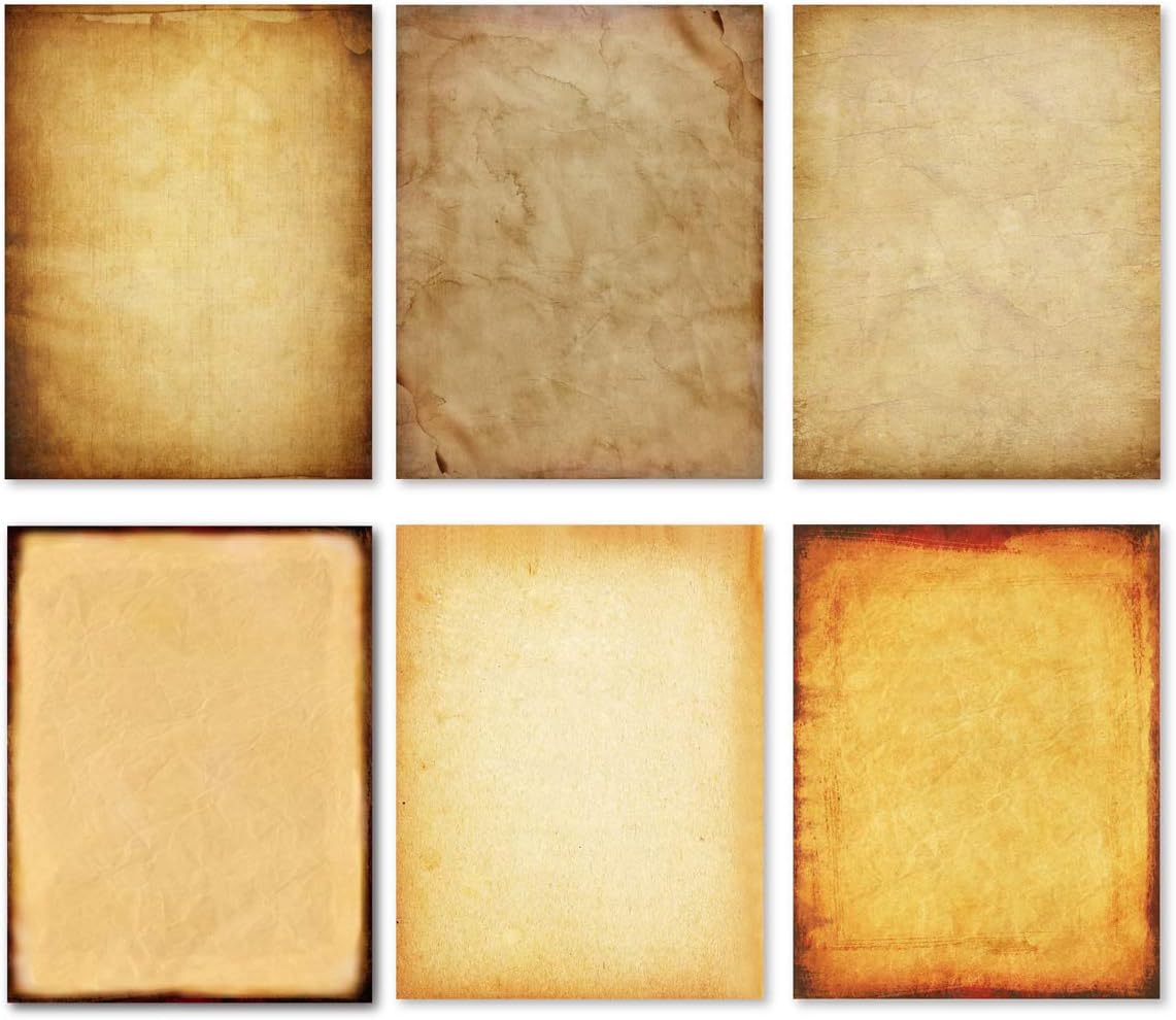 60 Sheets Vintage Writing Paper, 120GSM Double Side Printer Paper, 6 Assorted Antique Pattern Classic Retro Style Parchment Design, Printer Friendly US Letter Size 8.5 X 11 Inch