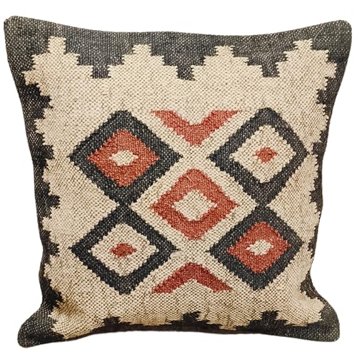 Indian Handwoven Wool & Jute Kilim Pillow Cover - 18x18