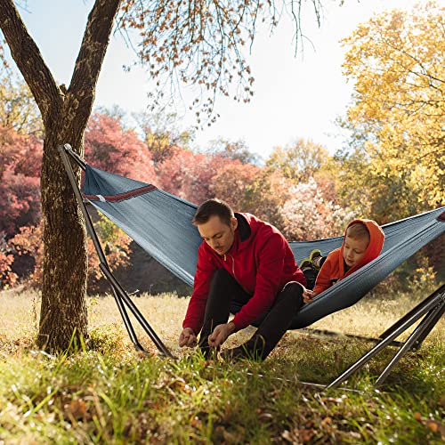 Tranquillo 550Lb Capacity 2 Persons 30 Seconds Set Up No Screw Needed Foldable Portable Double Hammock With Stand & Carry Bag For Garden Camping, Grey #TOP6