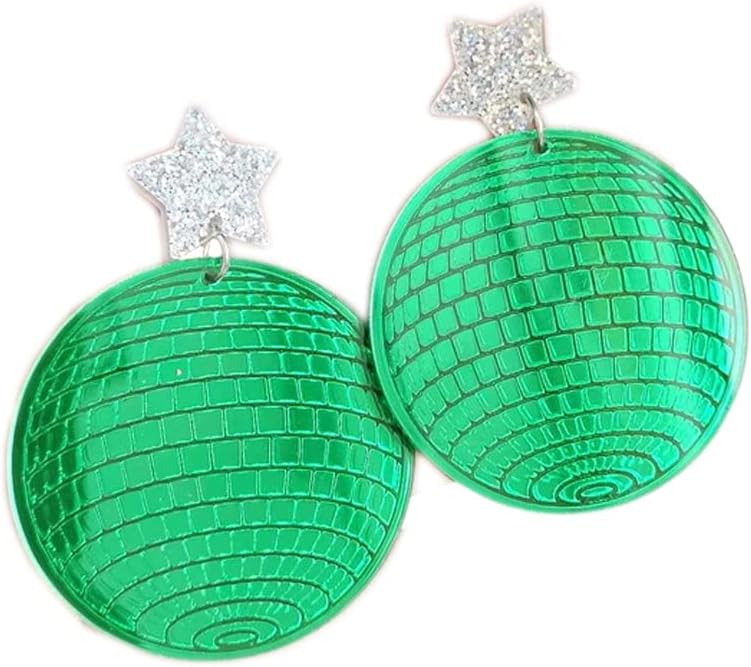 Acrylic Shiny Disco Ball Dangle Drop Earrings Music Dancing Club 70s 80s Glitter Mirror Ball Earrings Concert Costume Jewelry for Women