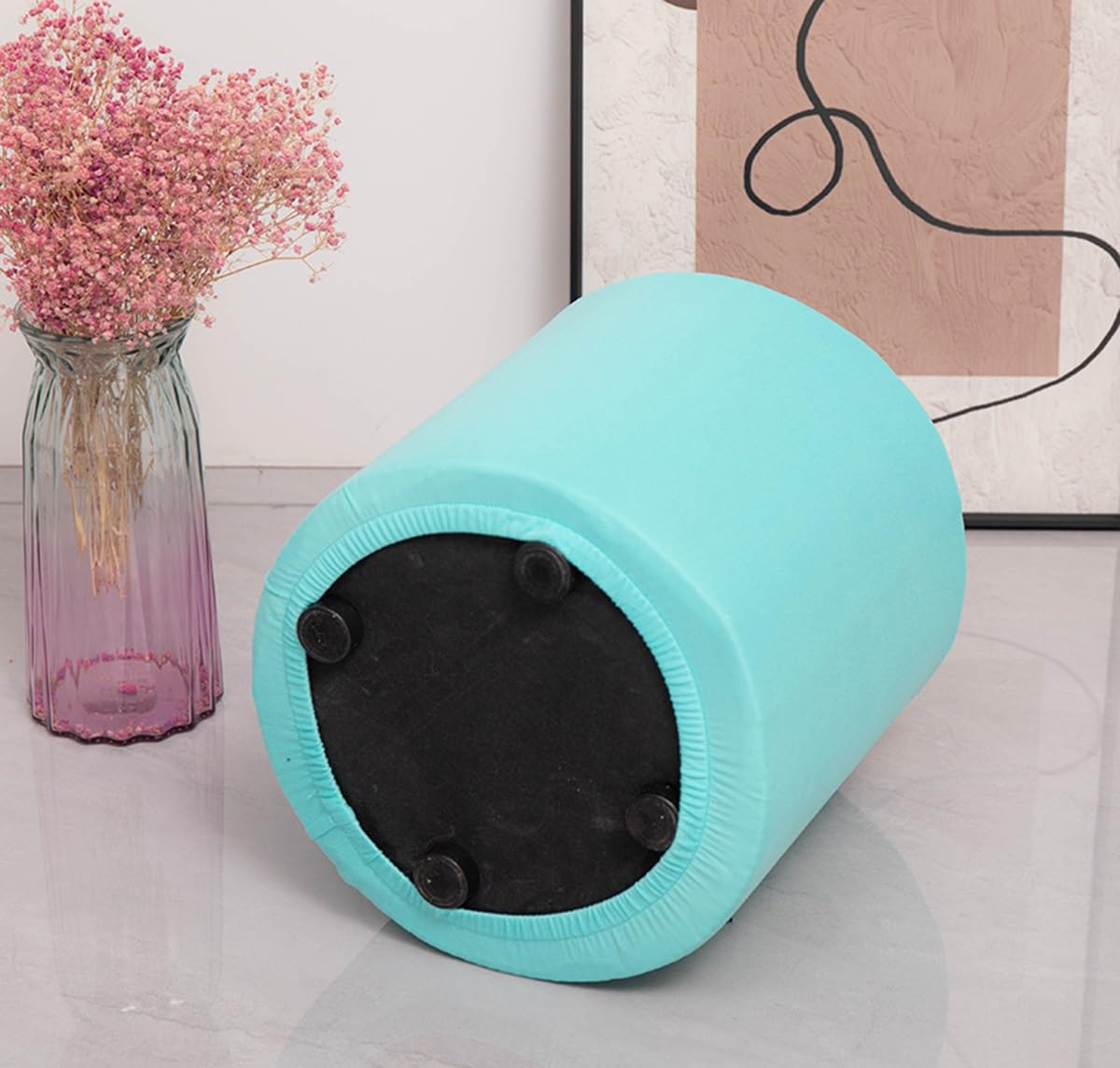 uyeoco Round Ottoman Slipcover - Milk Velvet Stretch Footstool Slipcover Soft Stool Ottoman Protector Slip Covers with Elastic Bottom for Living Room(Color 16,D45xH35cm)