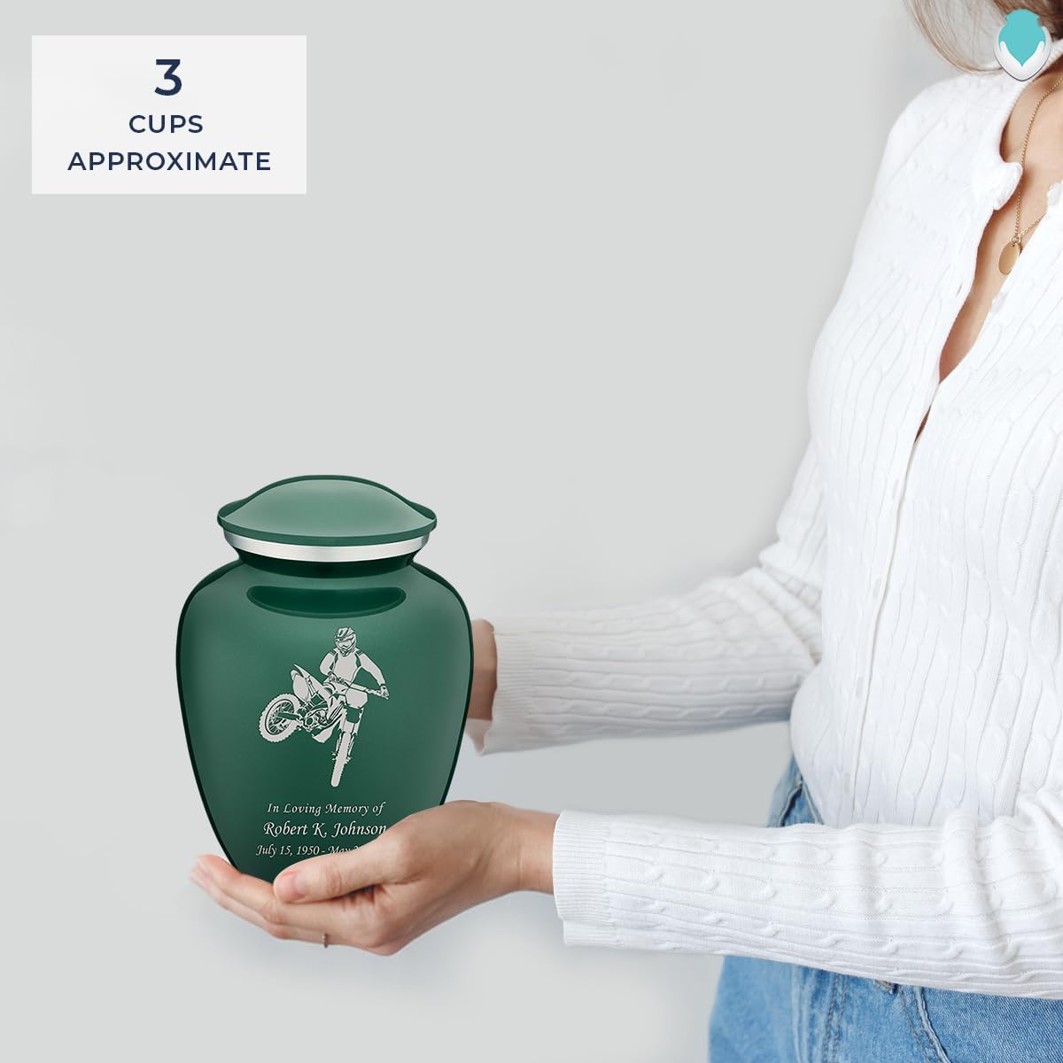 Geturns - Small Personalized Dirtbike Cremation Urns for Human Ashes I Green Funeral Urn for Men and Women I Holds up to 44 Cubic Inches