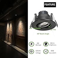 Vista 2 de Foco giratorio de cardán empotrado sin canless de 5 CCT de 3 pulgadas, lámpara de techo de globo ocular de 3 pulgadas, luces empotrables regulables