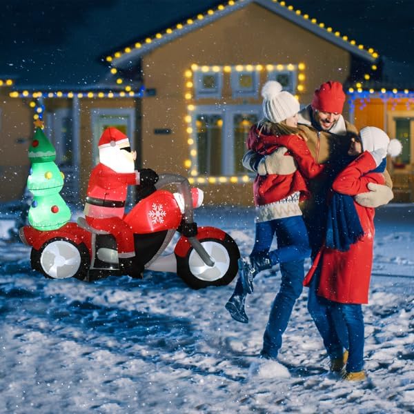6ft Height Outdoor Christmas Decorations with LED Lights, Inflatable Santa Riding Motorcycle with A Tree, Blow Up Yard Decorations for Yard, Lawn, Garden, Store (similar too)