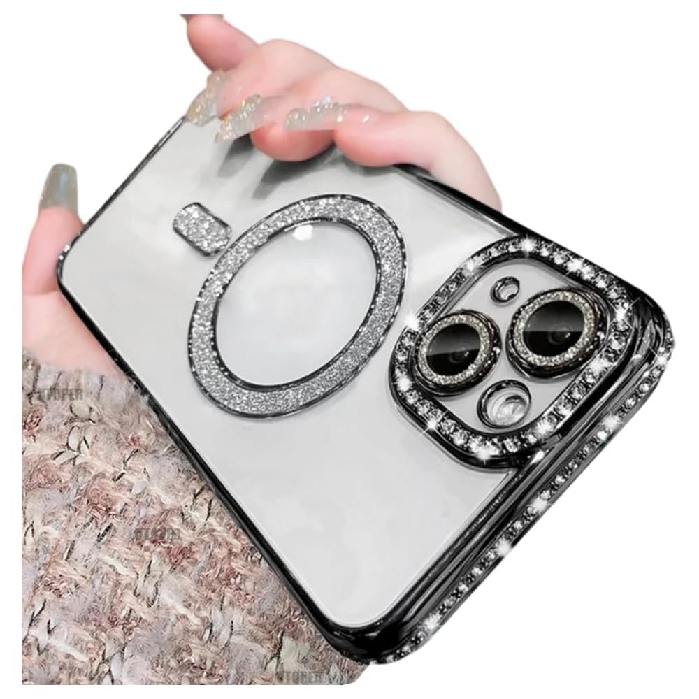Casechics Compatible with iPhone Case,Luxury Glitter Bling Sparkly[Compatible with Magsafe] Diamond ElectroPlated Soft Shockproof Cover Phone Case (