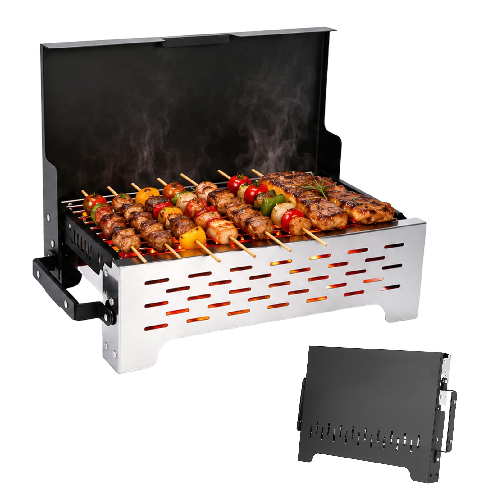 GFTIME Klappgrill Camping Grill Holzkohlegrill Tischgrill für Outdoor BBQ, Edelstahl Tragbar Faltbar Grill mit Tragetasche für Camping, Picknick, Gartenkochen und Terrasse