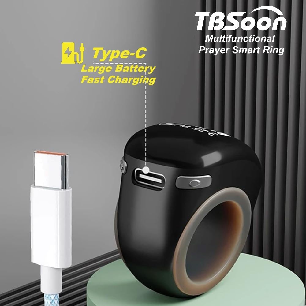 3D Touch Tasbih Smart Ring,3D Screen Tasbeeh Counter,Prayer Direction Indicator Guide,5 Azan Alarm Clock,Forgiveness,Electronic Rosary,Eid al-Fitr Eid al-Adha Ramadan Gift,men women-Black Pro*APP