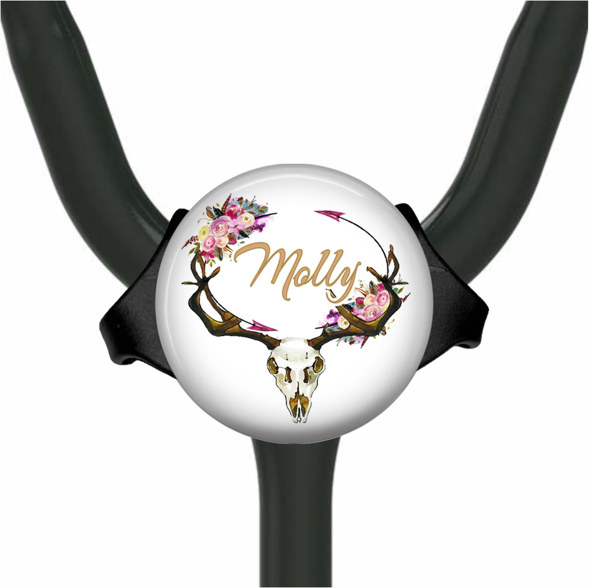 Stethoscope Name Tag - Deer Antler Floral Adjustable Yoke ID Personalized with Name, Monogram - Add Unique Style with Custom Settings