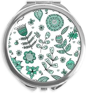 Green Flowers Leaves Drawing s Hand Compact Mirror Round Portable Pocket Glass