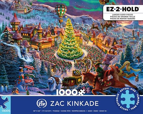 Puzzle CEACO Zachary Kinkade Santa's North Pole Grande - 1000 piezas, hecho en USA, tablero reciclado, tamaño terminado 26.6 x 19 pulgadas, incluye póster miniatura 3