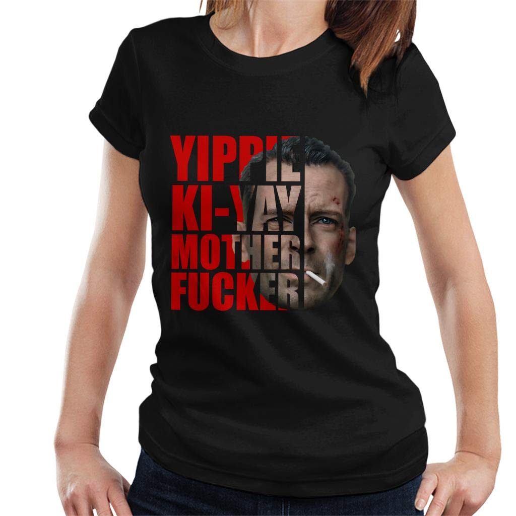 Cloud City 7 Women's Black Die Hard John Mcclane Half Head Text T-Shirt