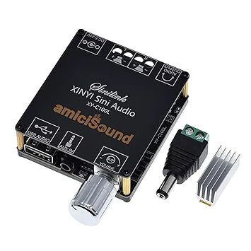 amiciSound Mini 100W+100W Bluetooth 5.0 Amplifier Board – Dual Channel, Stepless Tuning, AUX Input/Output, DC 5-26V DIY Speakers