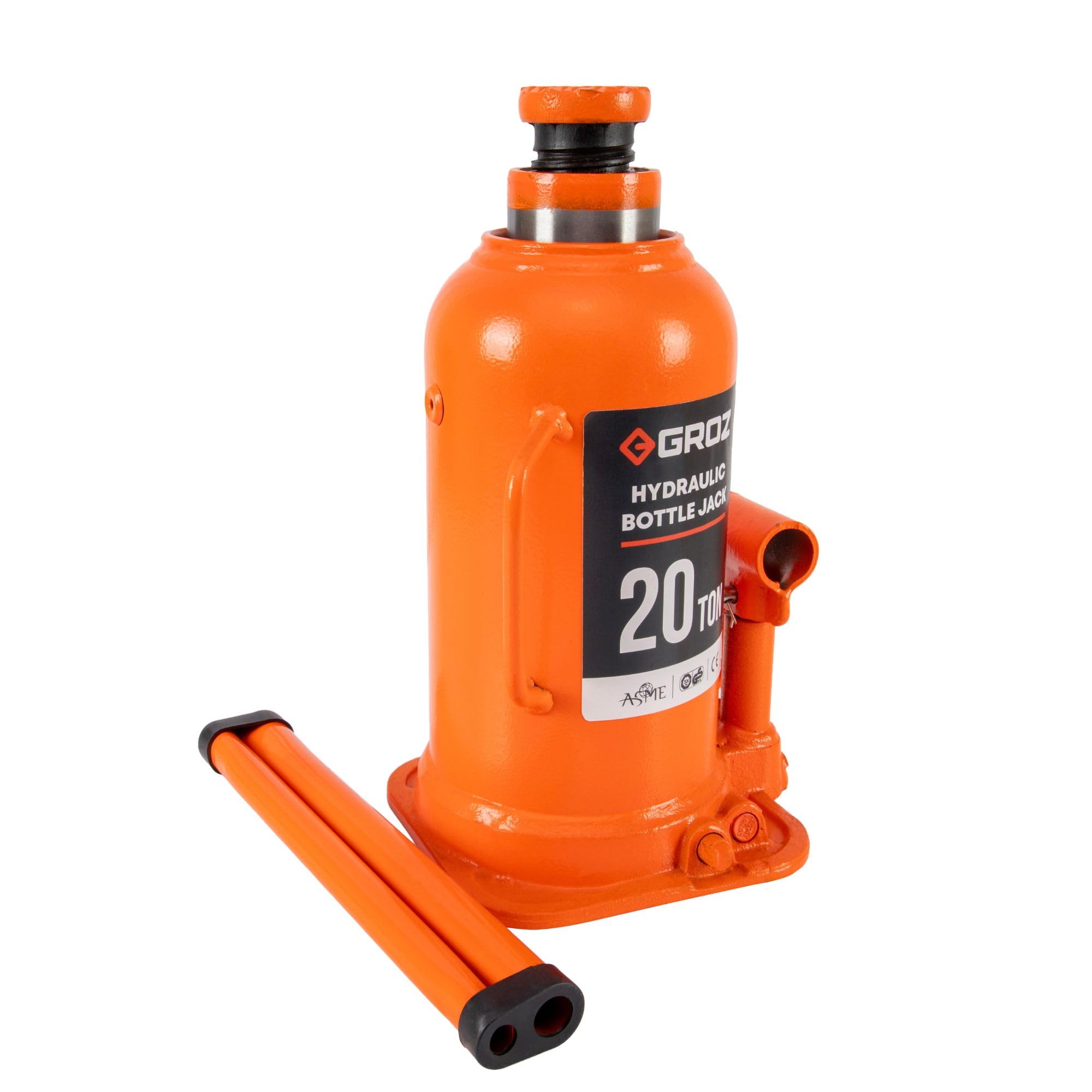 GROZ 20 Ton Hydraulic Bottle Jack with Load Limiting Device
