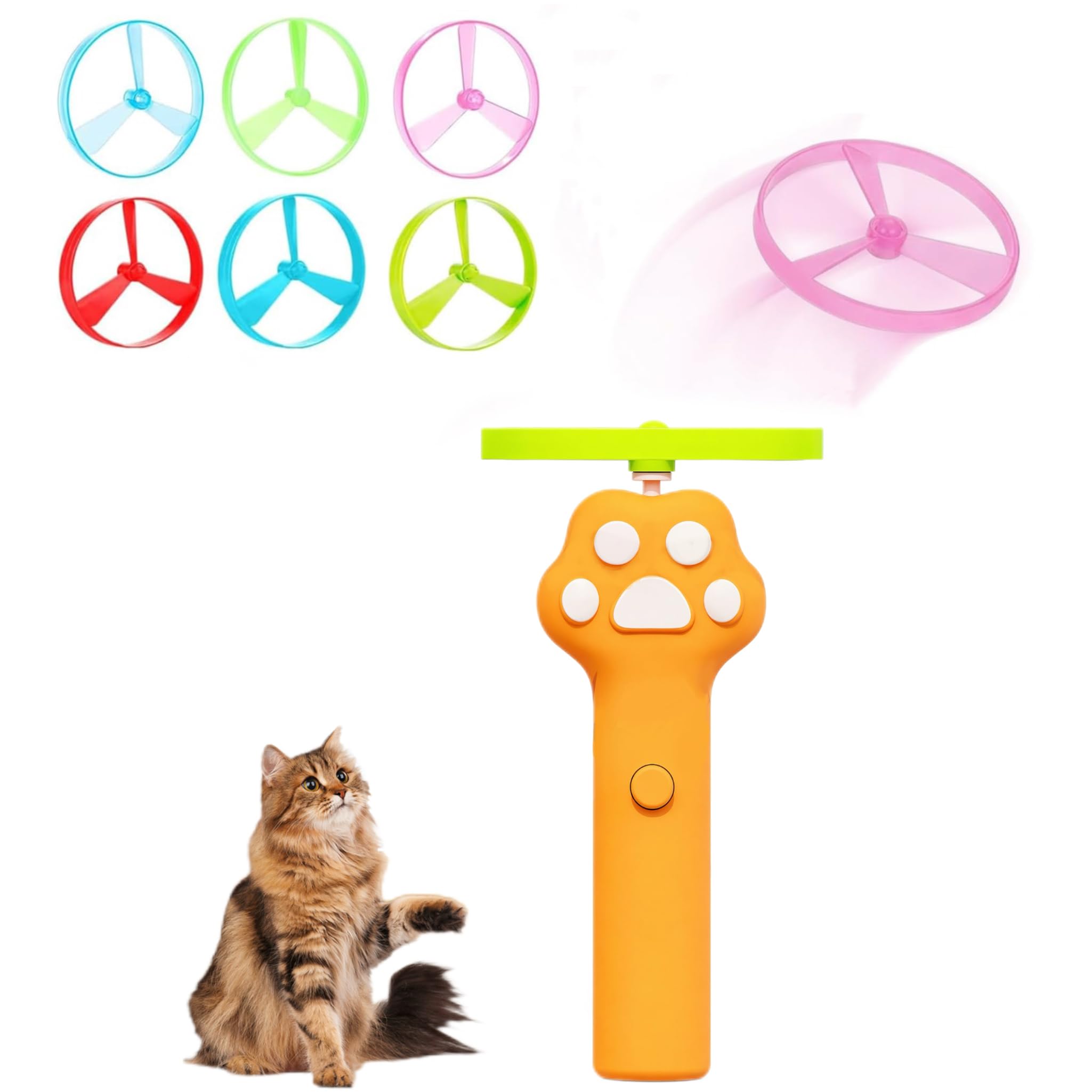 QIANSSE Rechargeable Cat Disc Launcher Toy with 6 Soft Glow Flying Discs