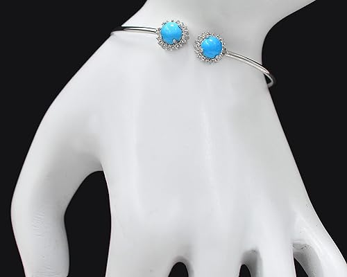 Miniatura 5 de Natural Sleeping Beauty - Brazalete redondo de plata de ley 925 con piedra preciosa, turquesa y piedra natal de diciembre, regalo de cumpleaños para