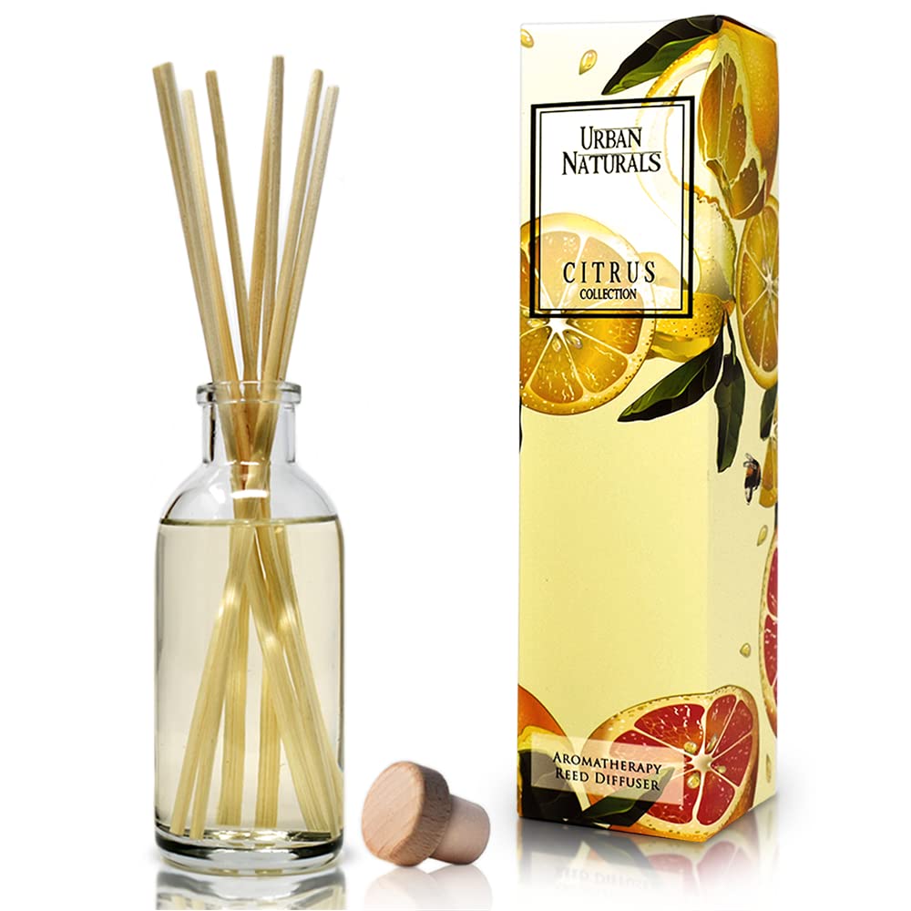 Urban Naturals Grapefruit Reed Diffuser Oil Set | with Bergamot Essential Oils & Tart Greens | Made in The USA