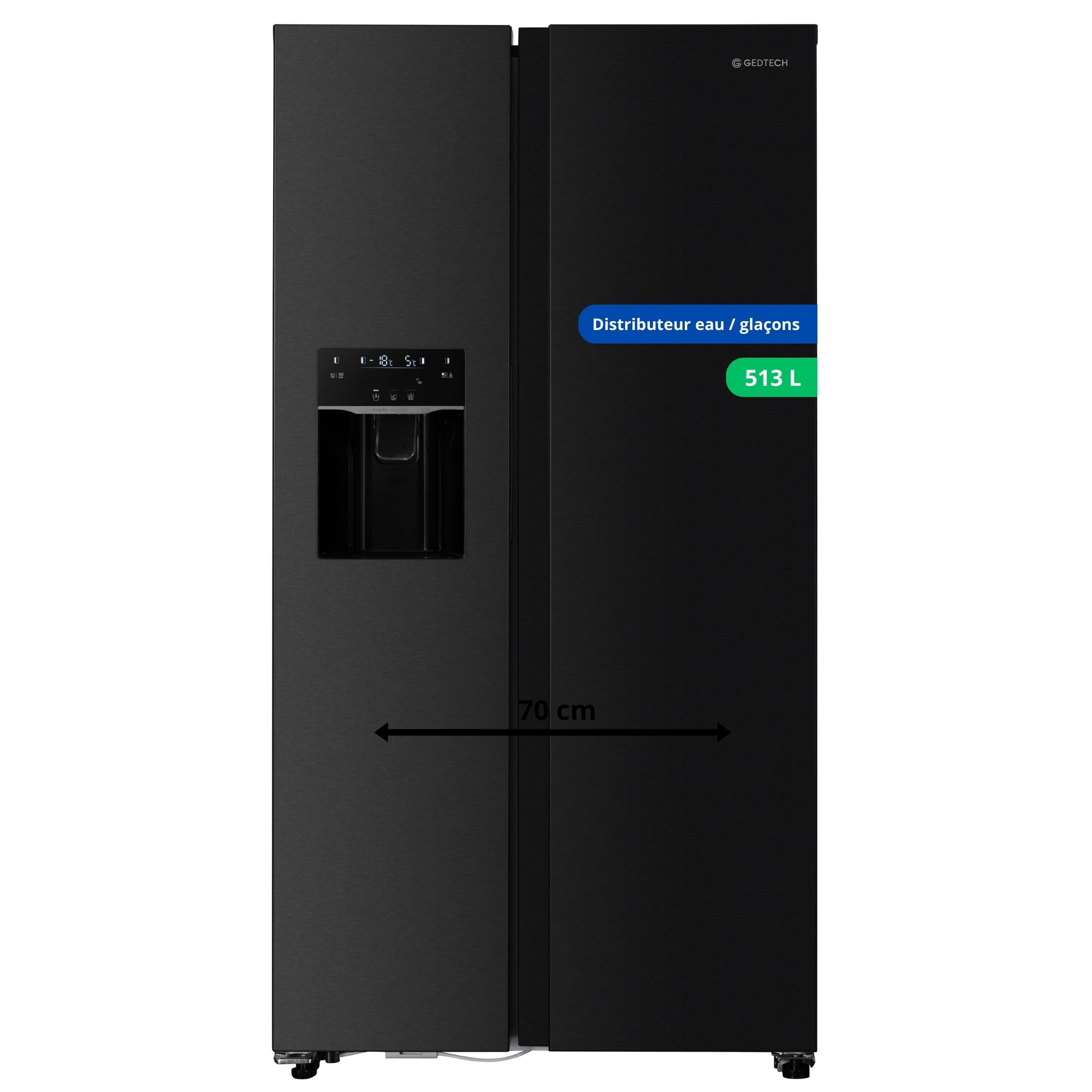 GEDTECH Réfrigérateur Américain Side by Side GSBSA513DX 513L Distributeur d'eau Machine à glaçons automatique