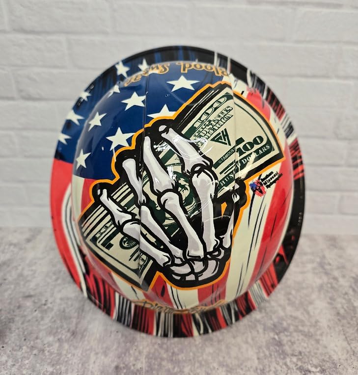 Dirty Hands Clean Money Hydro Dipped Full Brim Hard Hat, ABS Material, 6-Point Ratchet Suspension, ANSI Z89.1 Certified