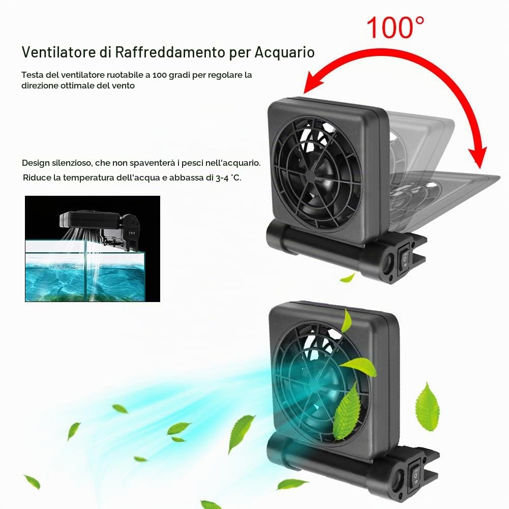 Refrigeratore per acquari, Mini Ventola di Raffreddamento per Acquario Regolabile a Testa Singola da 100 Gradi Appendere al refrigeratore Forniture per acquari, Ultra Silenzioso(Spina UE)