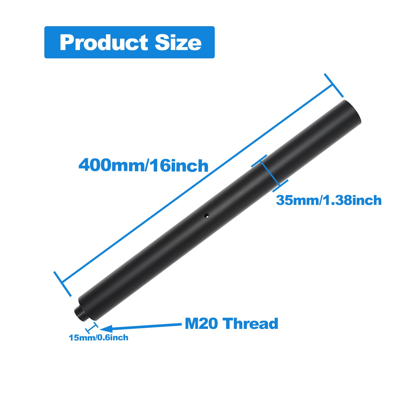 Supporto per asta per altoparlante, asta per subwoofer, asta per altoparlante estesa da 40,6 cm, con asta per altoparlante da 35 mm e M20 (2 confezioni nero)