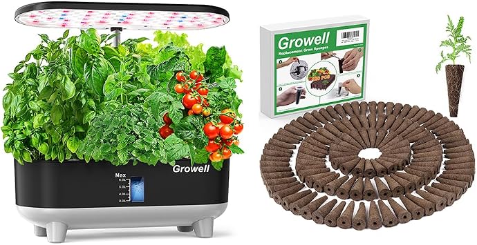 Growell 16 Pods Hydroponics Growing System Kit & Grow Sponges 120 Pcs