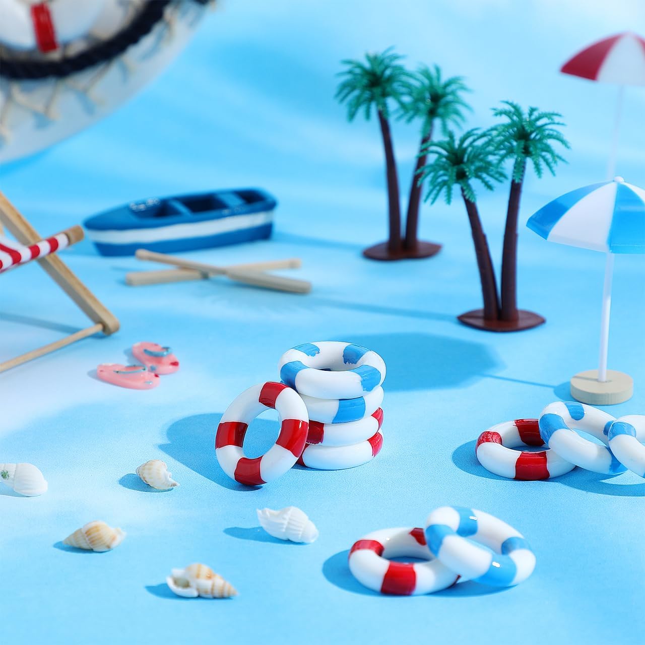 SUPVOX 10 Pcs Miniature Life Preserver Rings: 0.9" Resin Nautical Decor Swim Ring Buoy Charms for Dollhouse, Micro Landscape, Beach Theme Party Favors and DIY Craft Ornaments