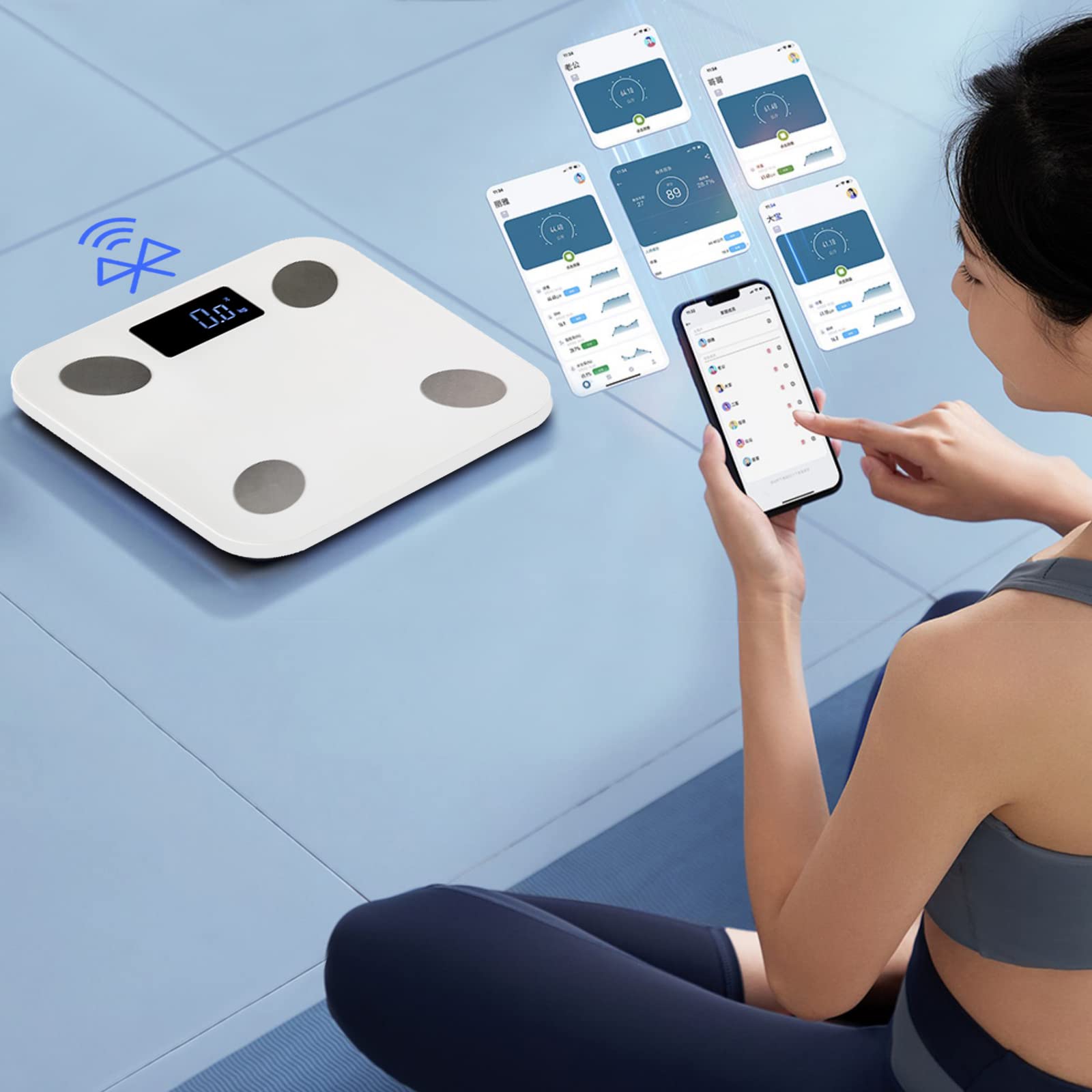Körperfettwaage mit App für 18 Gesundheitsdaten, digitale Waage