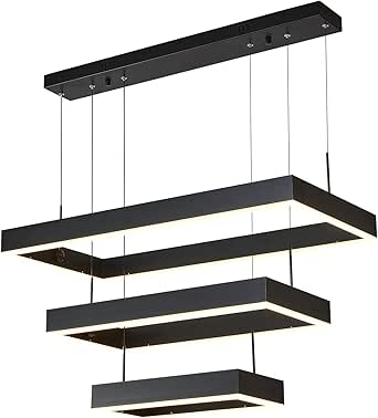 HAOREBAIYU Rectangular Three Light Colors Pendant Light,Black Aluminum ...