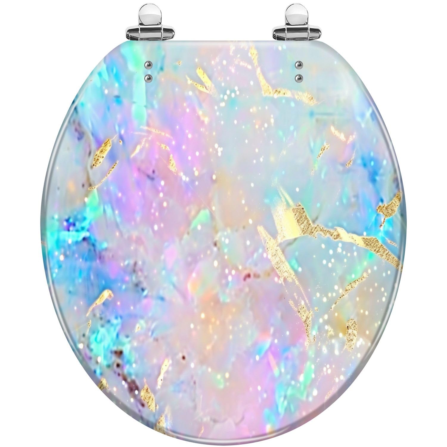 KEXYOAN Round Toilet Seat with Fashion Abstract Gemstones, Slow Close, Quick Release Hinges, Easy Clean (Multi10)