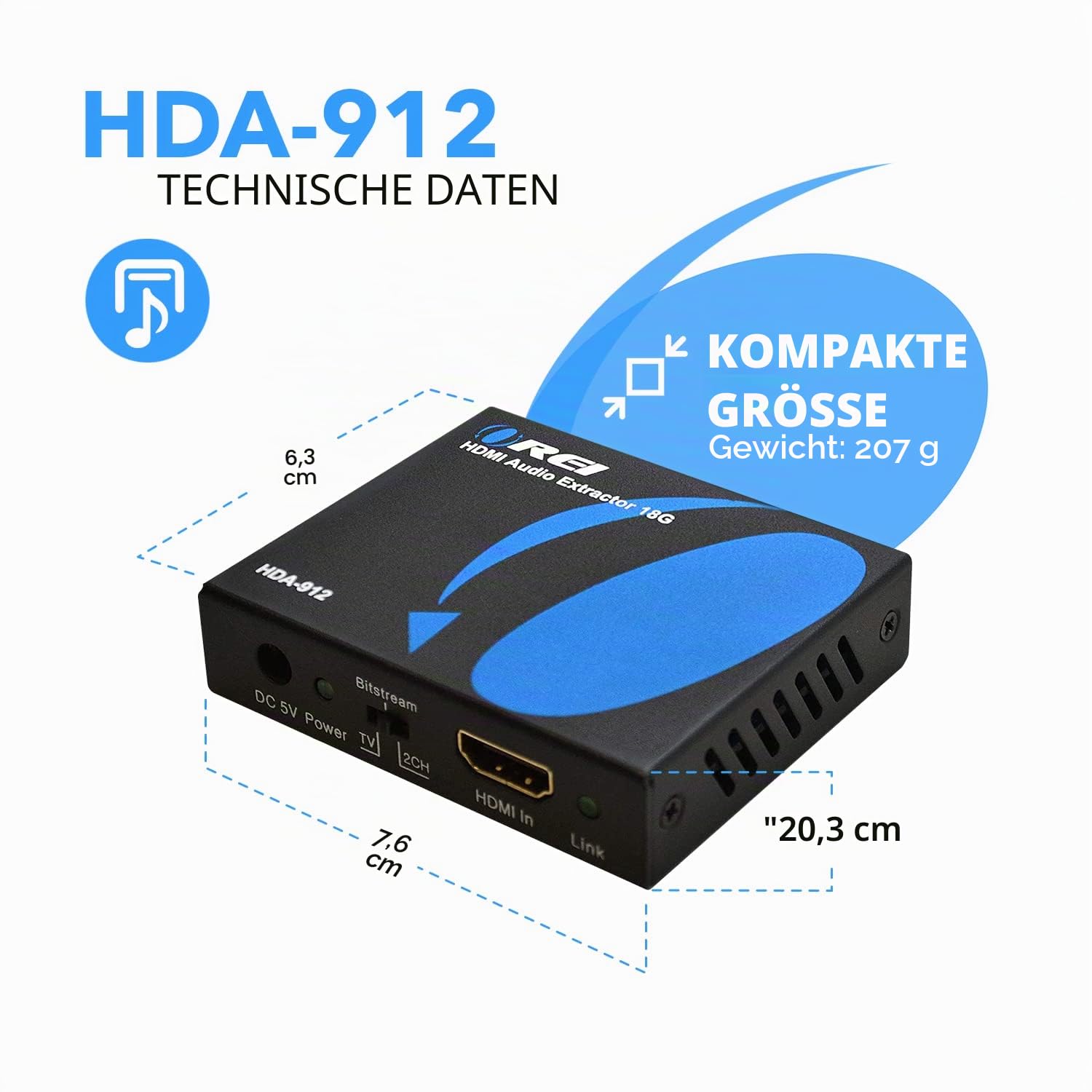 OREI 4K Audio Extractor HDMI UltraHD 4K @ 60Hz 18G HDMI 2.0 Audio Converter SPDIF + 3.5mm Ausgang HDCP 2.2 - Dolby Digital/DTS Passthrough CEC, HDR, Dolby Vision, HDR10 Unterstützung (HDA-912)