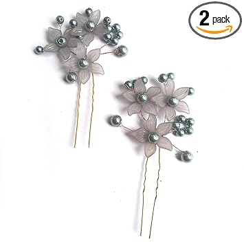 Maahal? Gray Metal Pearl Bridal Hair Juda Pin Hair Accessories for Women (Pack of 2)