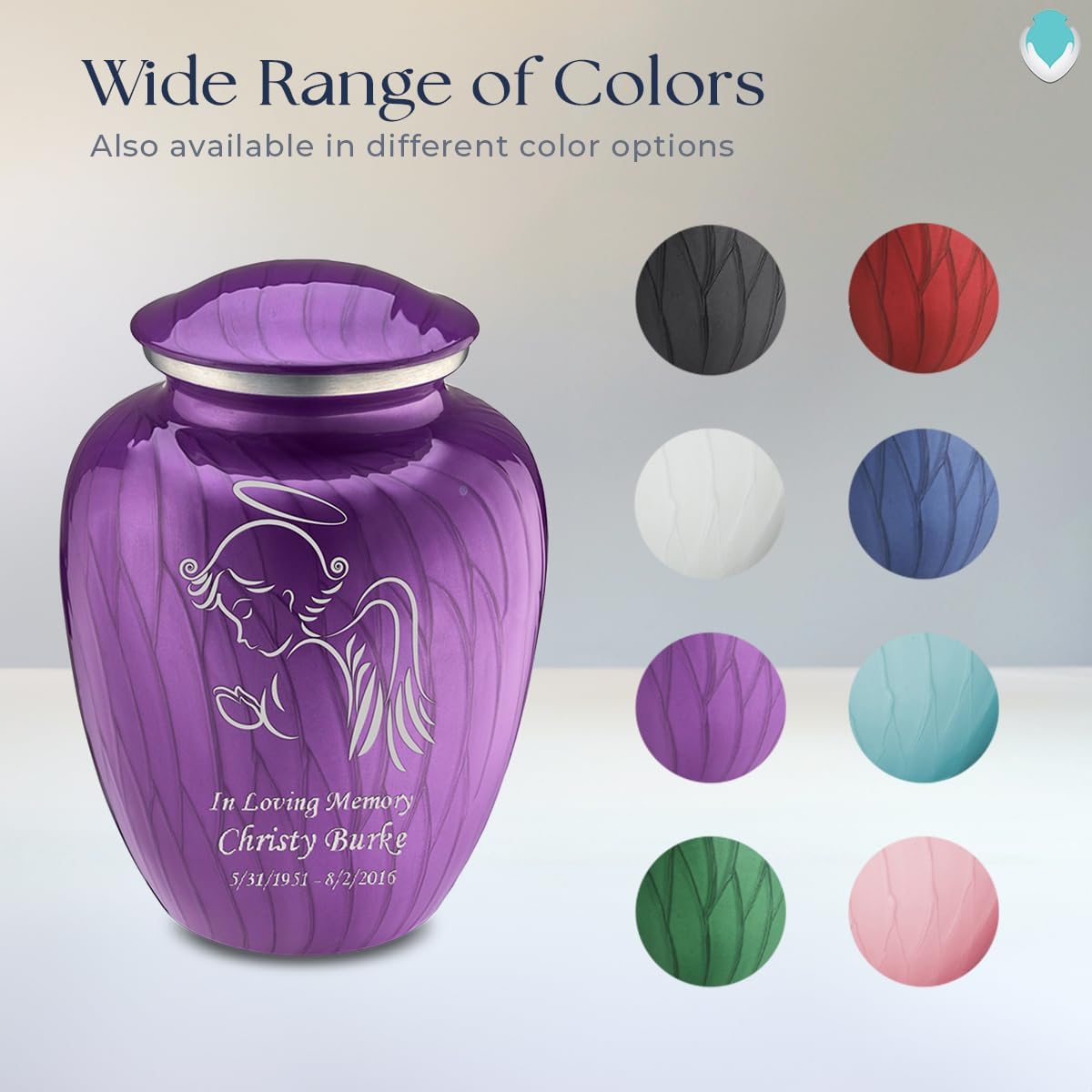 Geturns - Adult Personalized Angel Cremation Urns for Human Ashes I Large Pearl Purple Funeral Urn for Men and Women I 200 lbs