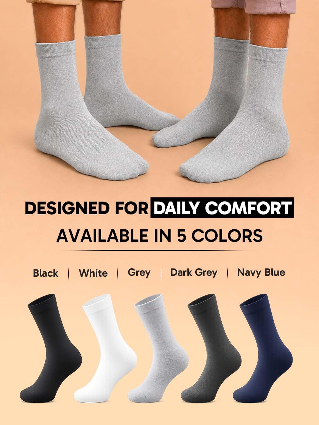 Mr. cotton 6-Pack Cushioned Crew Socks for Men, Breathable Stretch Fit