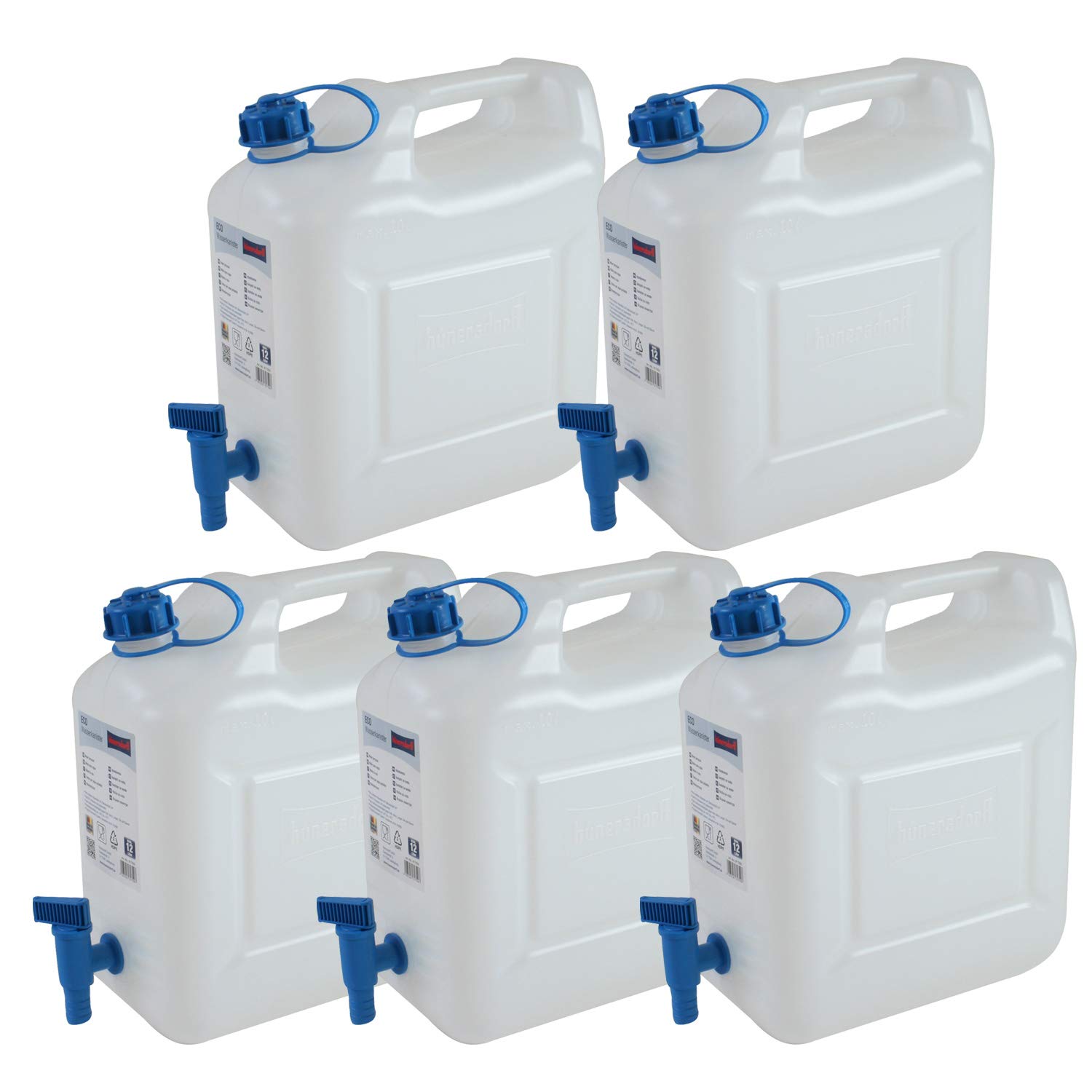 5X Wasserkanister ECO 10 Liter mit Hahn 5er Set Camping-Kanister Wassertank NEU