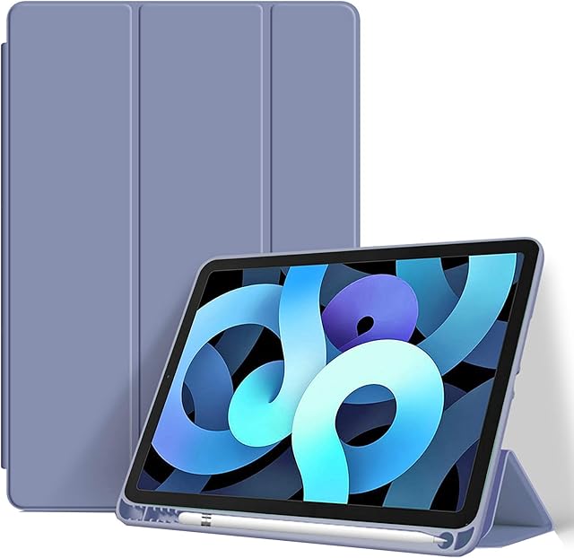 Billionn Etui na iPad 9/8/7 (10,2 Cala, Model 2021/2020/2019, 9/8/7 Generacja), z Uchwytem na Ołówki, Pokrowiec na Stojak Smart Trifold, Auto Uśpienie/Budzenie, Lawenda