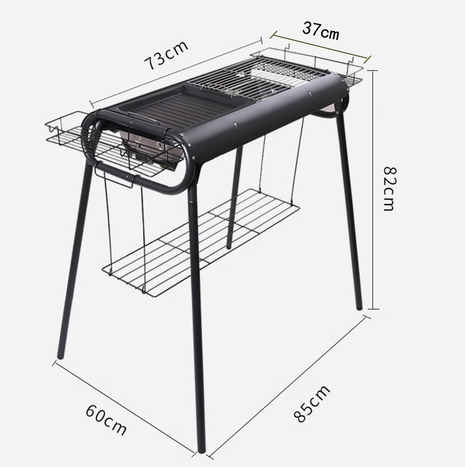 Parrilla portátil de acero extraíble con concepto deslizante para los amantes de la barbacoa, color negro, perfecta para cocinar al aire libre y portón trasero
