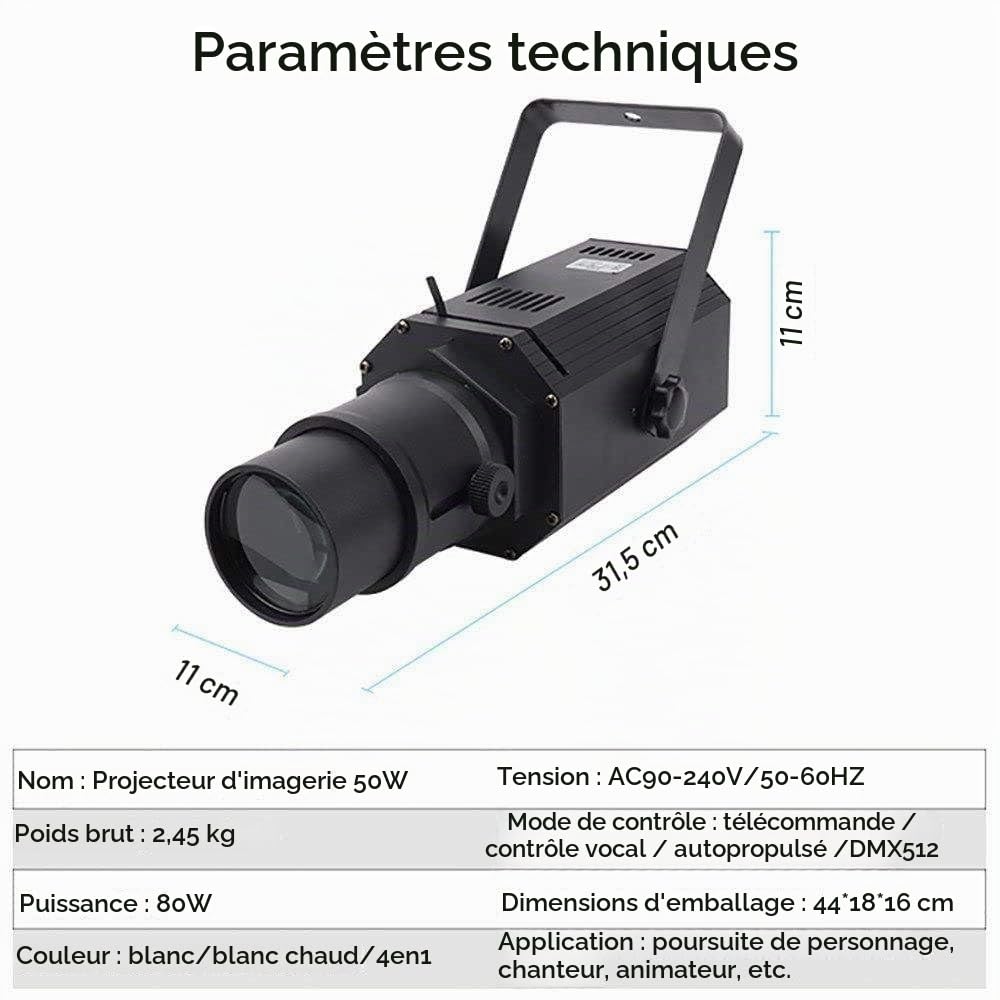 Projecteurs De Scène 50 W (Ouverture Réglable), Projecteur LED Pinspot 4 en 1 (Blanc/Blanc Chaud), Dmx512/Télécommande/Commande Vocale, pour Mariage, Spectacles sur Scène White