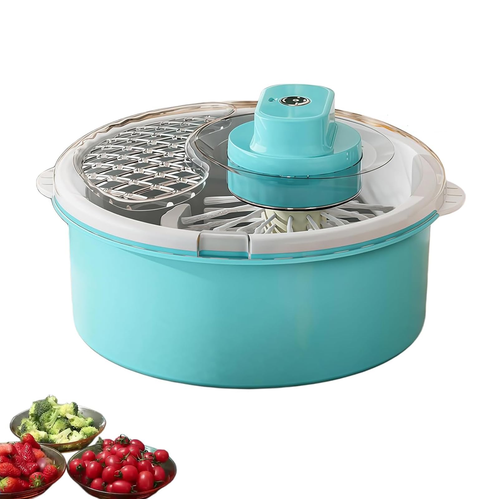 Centrifuga per Insalata E Lavatrice per Frutta E Verdura, Centrifuga Elettrica per Lattuga, Asciuga Verdure con Base Antiscivolo, Pulitore per Frutta E Verdura per La Blue