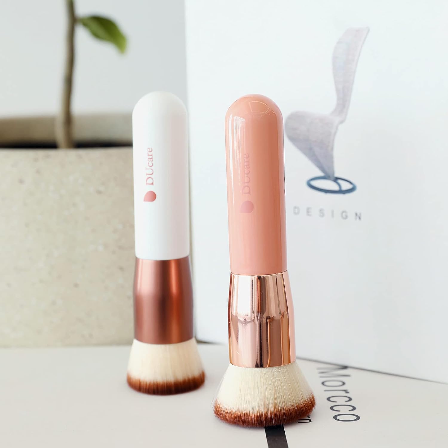 DUcare Flat Top Kabuki Foundation Brush, Synthetic Professional Makeup Brushes Liquid Blending Mineral Powder Buffing Stippling Makeup Tools, Pink