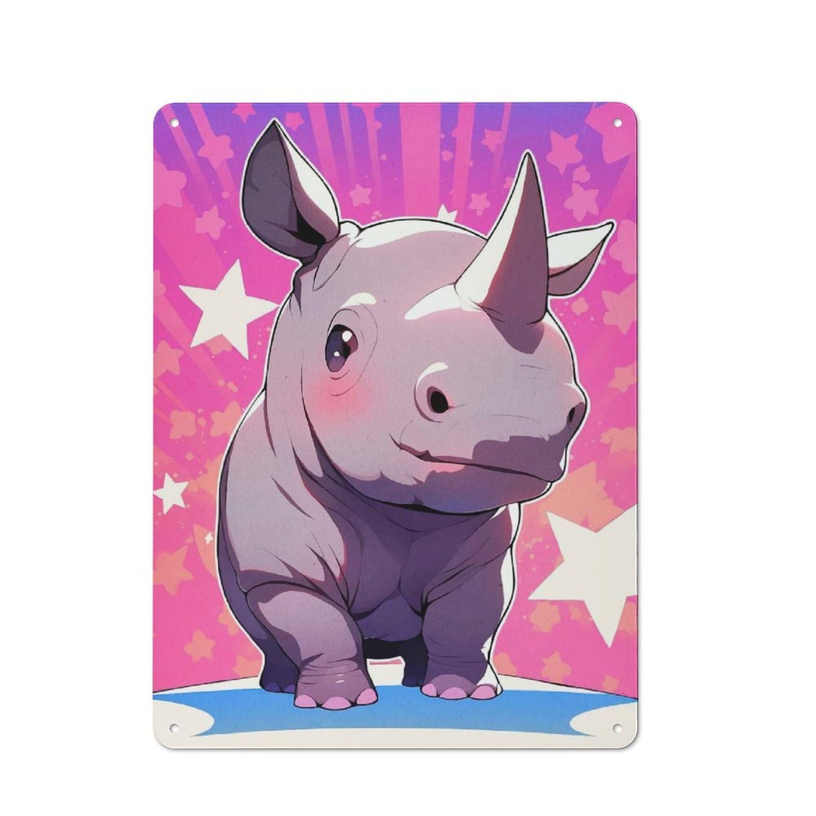 Metal Plaque 40x30cm with Cartoon Rhino Star for Pub Or Café, Retro Decor, for Pub Decor Enthusiasts Refreshing A Room in Autumn