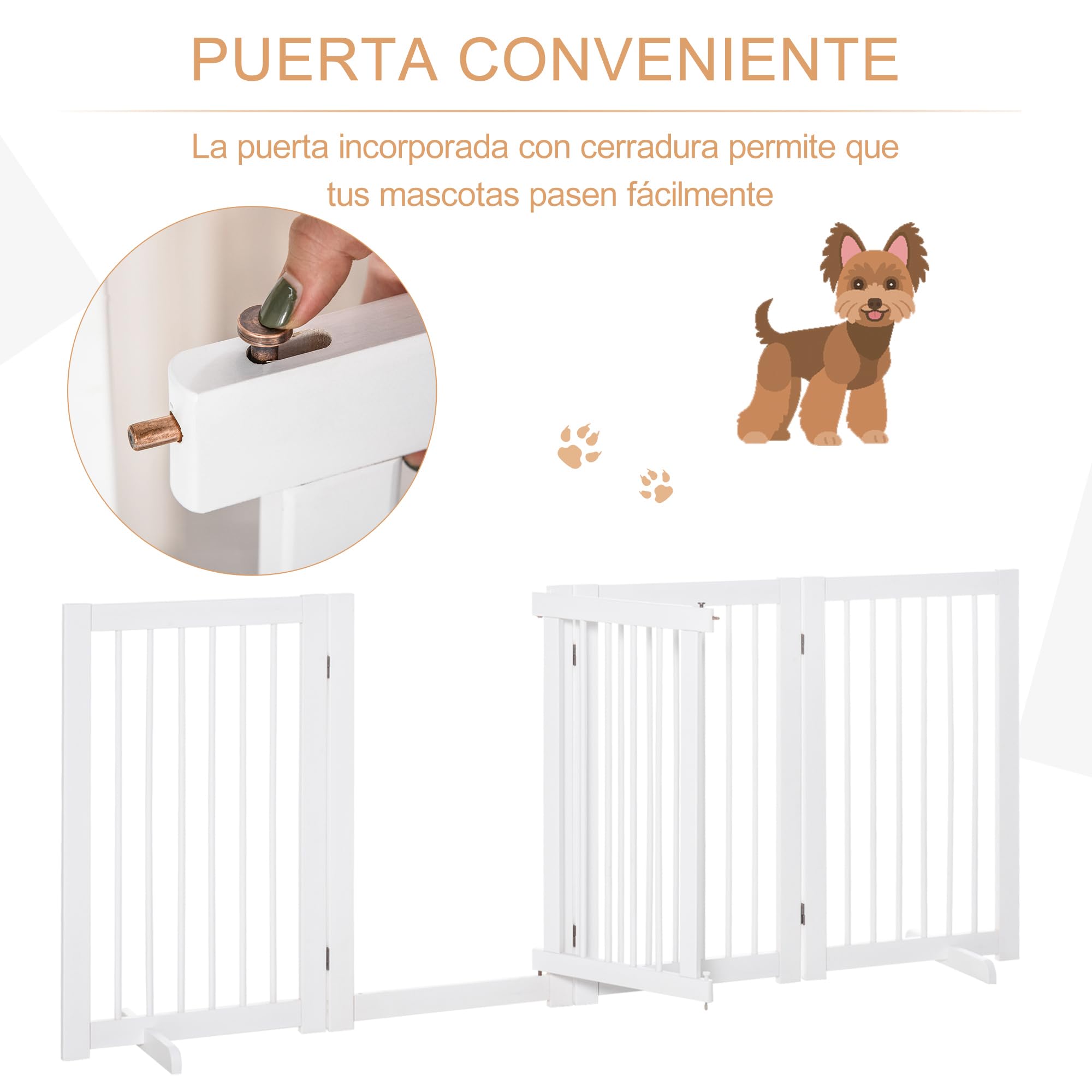 PawHut Barrera para Perros Plegable con Puerta Pequeña Valla para Perros 220x91 cm de 4 Paneles Barrera de Seguridad para Mascotas para Pasillo Escalera Blanco