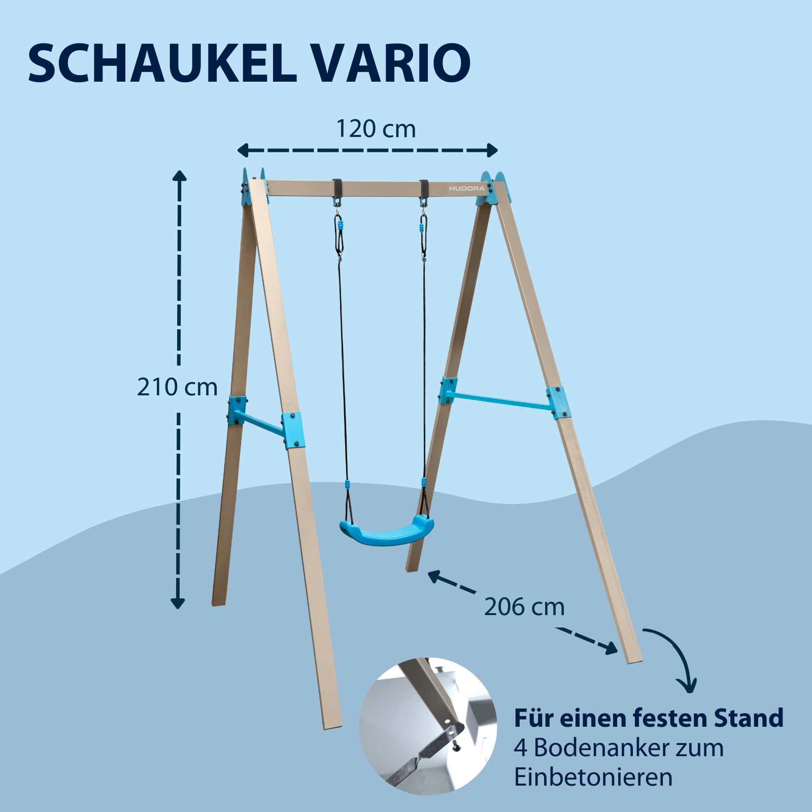 HUDORA Schaukel Vario - Basismodul Schaukelgerüst für Kinder - erweiterbares Schaukelset mit höhenverstellbaren Schaukelseilen für bis zu 50kg - Outdoor-Spielgerät mit optionaler Erweiterung