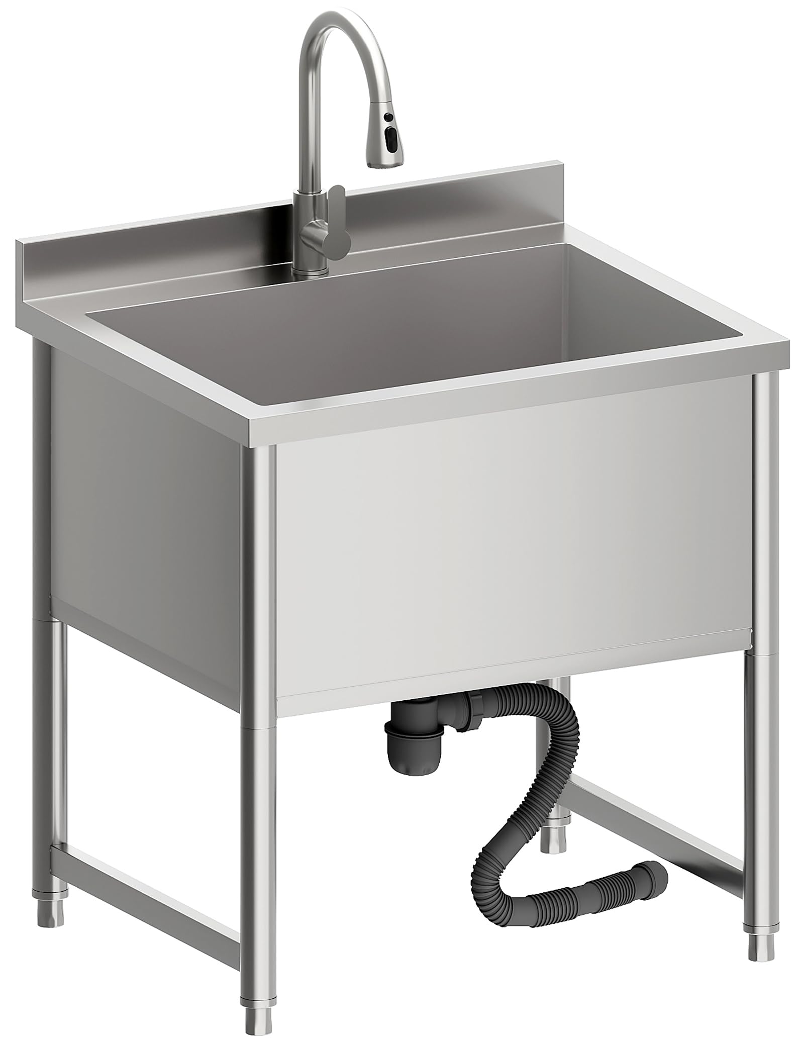stainless steel commercial restaurant sink, freestanding large commercial sink with pull-out faucet for kitchen dishwashing, thawing, pet cleaning, laundry room, 23.6"d x 27.5"w x 36.8"h